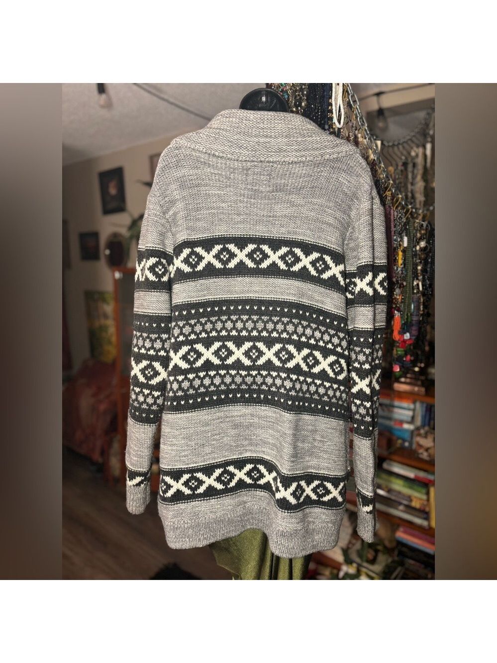 Vintage Sansara Nordic Fair Isle Cardigan Sweater XL Cozy Winter Cabin Unisex - Picture 5 of 17